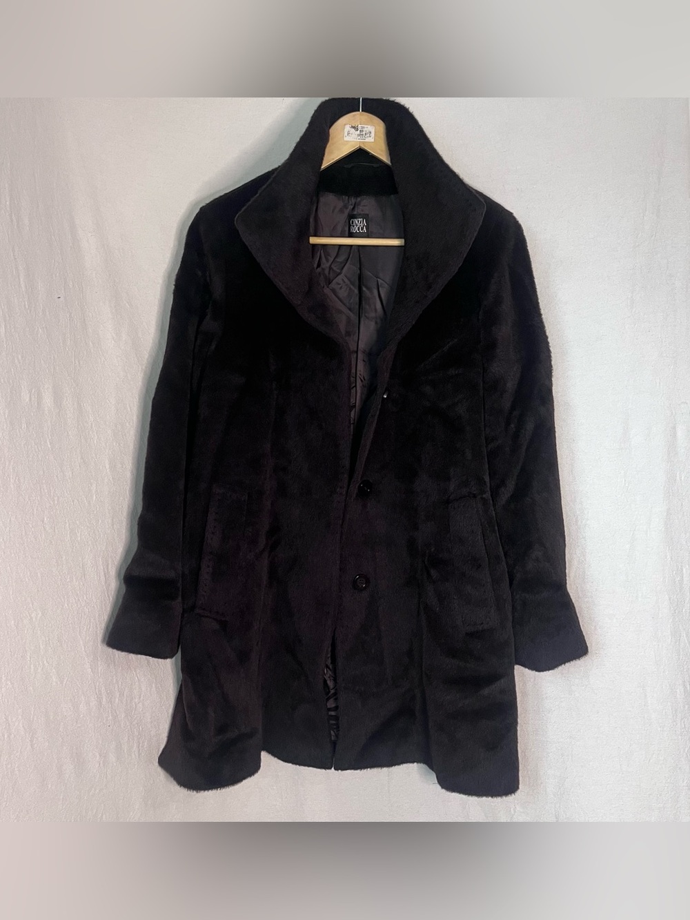 Cinzia Rocca Dark Brown Baby Llama Wool Funnel Neck Coat Italy Sz 2